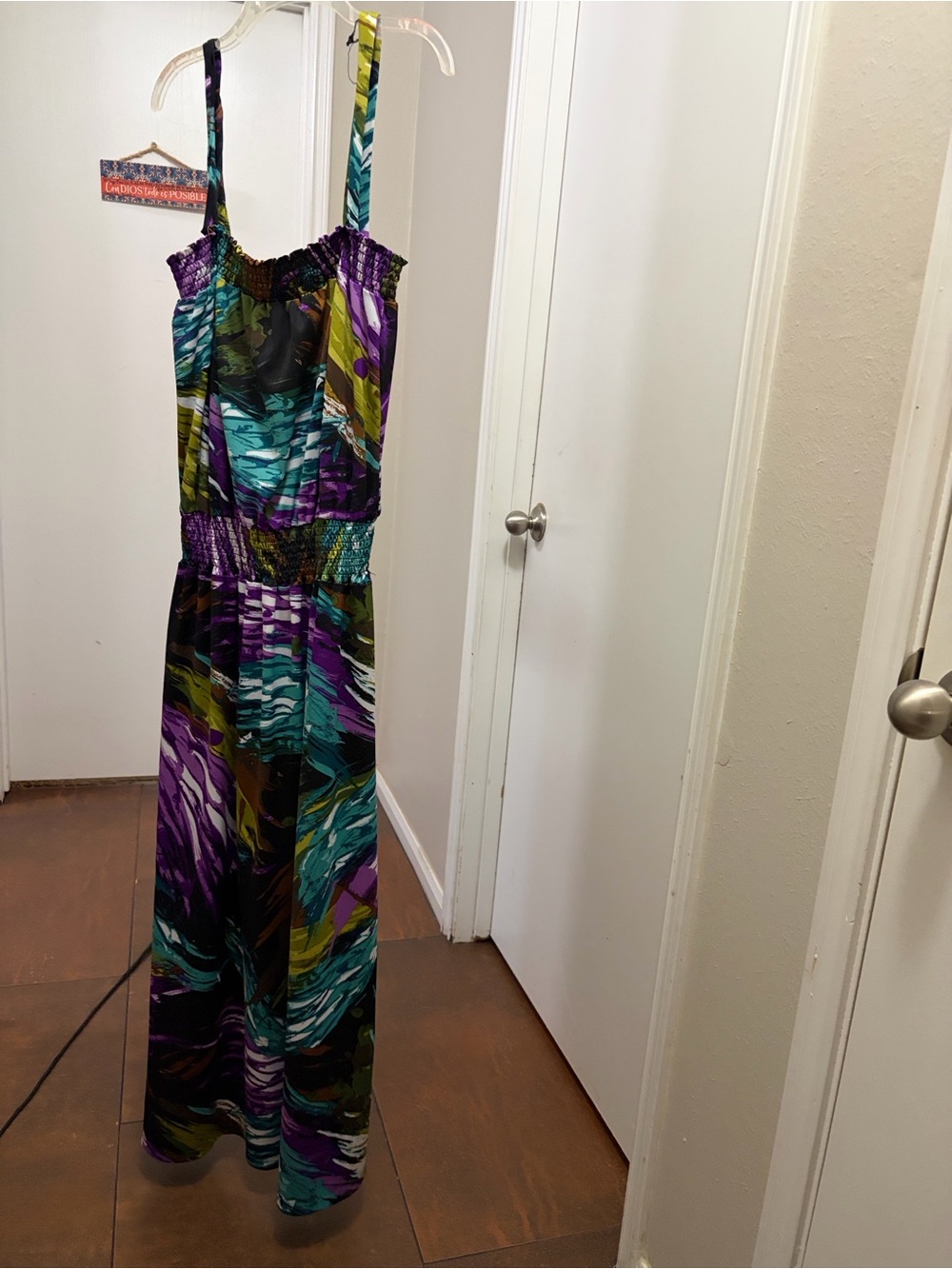 Sunny Taylor Teal, Purple & Olive Abstract Print Sleeveless Jumpsuit